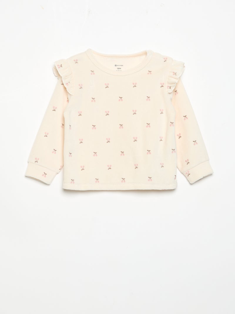 Pigiama 2 pezzi in velluto - Felpa con volant sulle spalle + pantaloni Beige - Kiabi