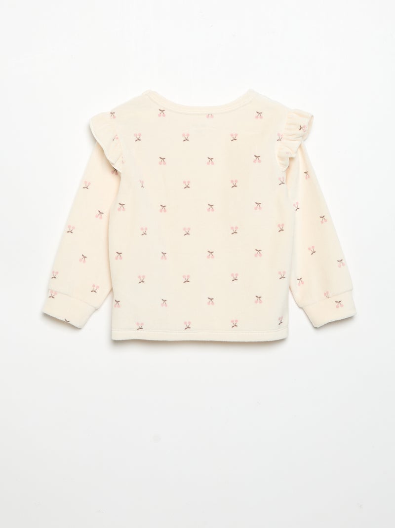 Pigiama 2 pezzi in velluto - Felpa con volant sulle spalle + pantaloni Beige - Kiabi