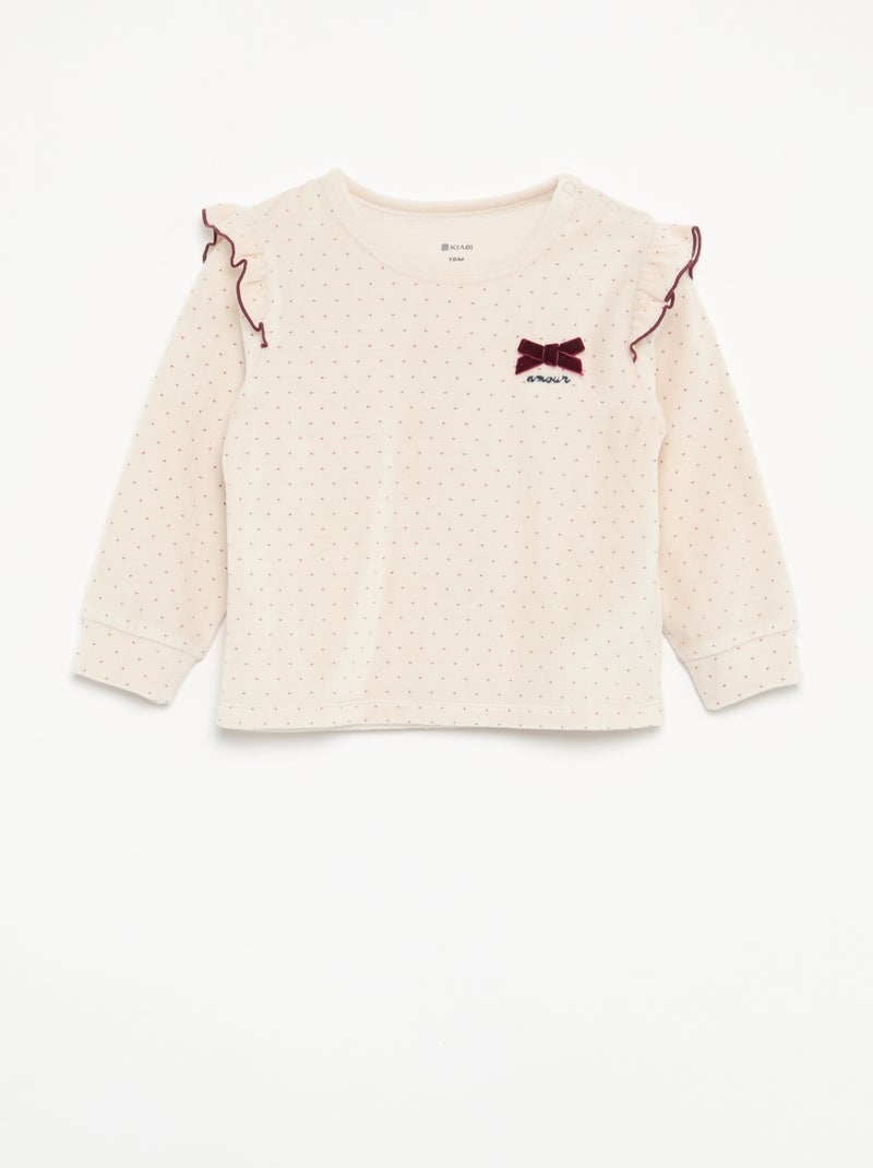 Pigiama 2 pezzi in velluto - Felpa con volant sulle spalle + pantaloni Beige - Kiabi