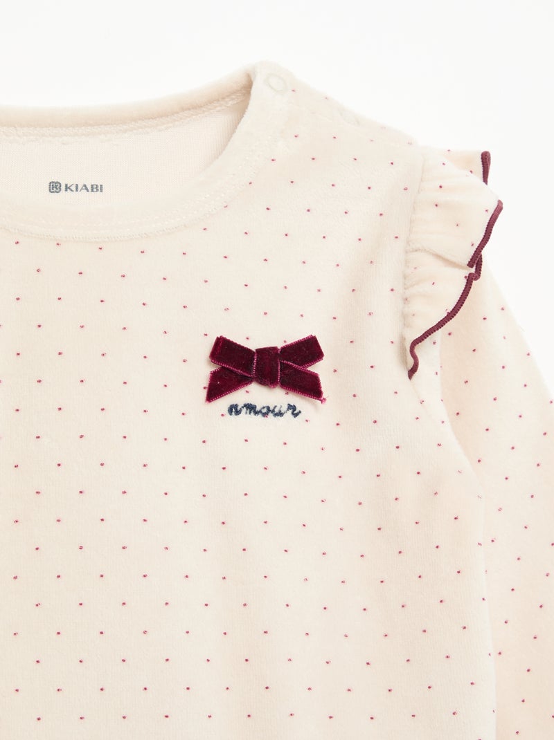 Pigiama 2 pezzi in velluto - Felpa con volant sulle spalle + pantaloni Beige - Kiabi