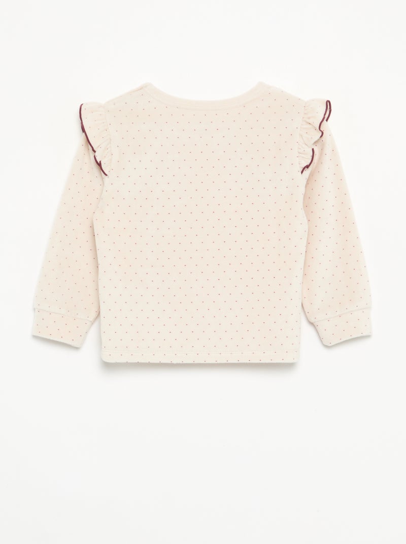 Pigiama 2 pezzi in velluto - Felpa con volant sulle spalle + pantaloni Beige - Kiabi
