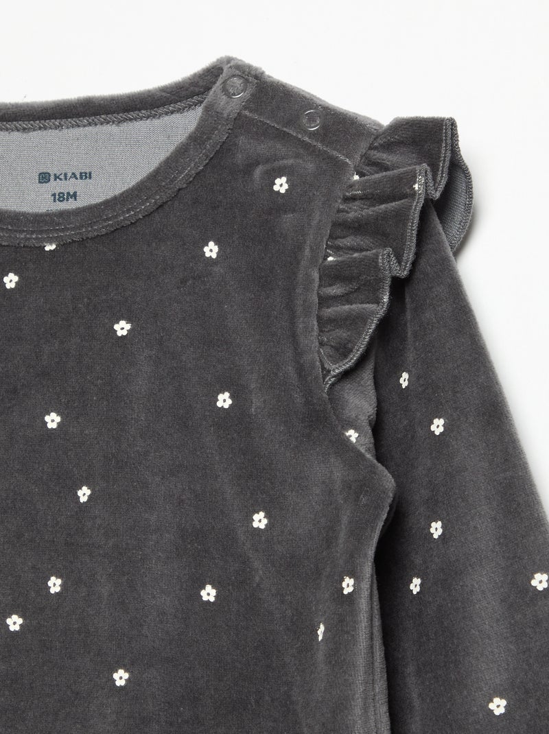 Pigiama 2 pezzi in velluto - Felpa con volant sulle spalle + pantaloni Nero - Kiabi