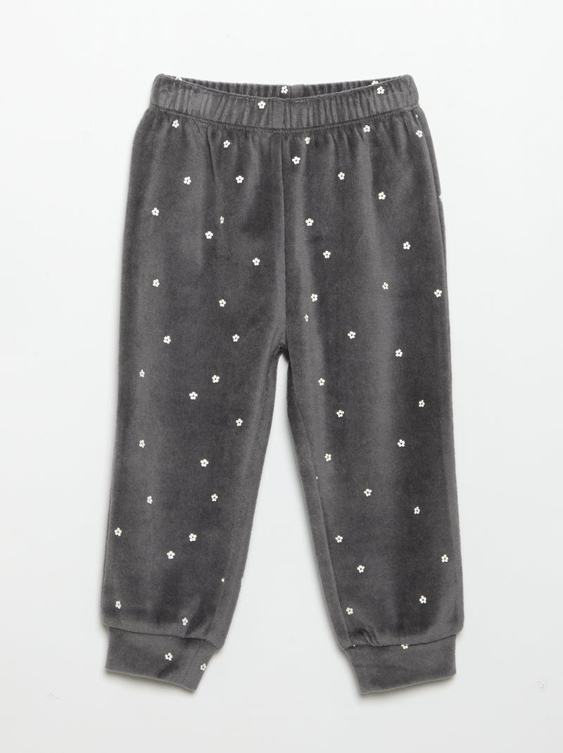 Pigiama 2 pezzi in velluto - Felpa con volant sulle spalle + pantaloni Nero - Kiabi