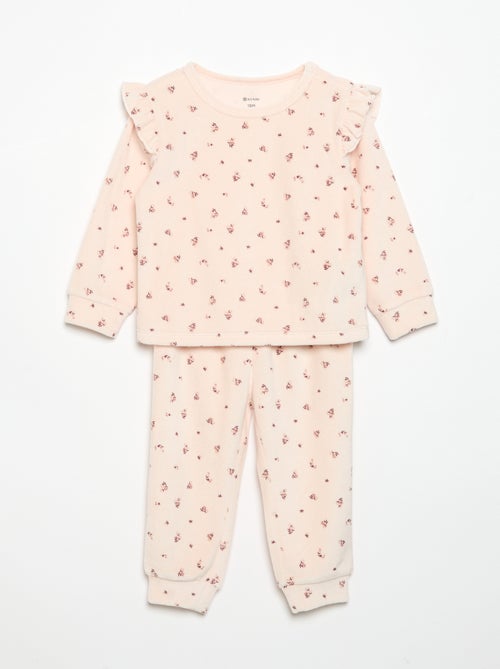 Pigiama 2 pezzi in velluto - Felpa con volant sulle spalle + pantaloni - Kiabi