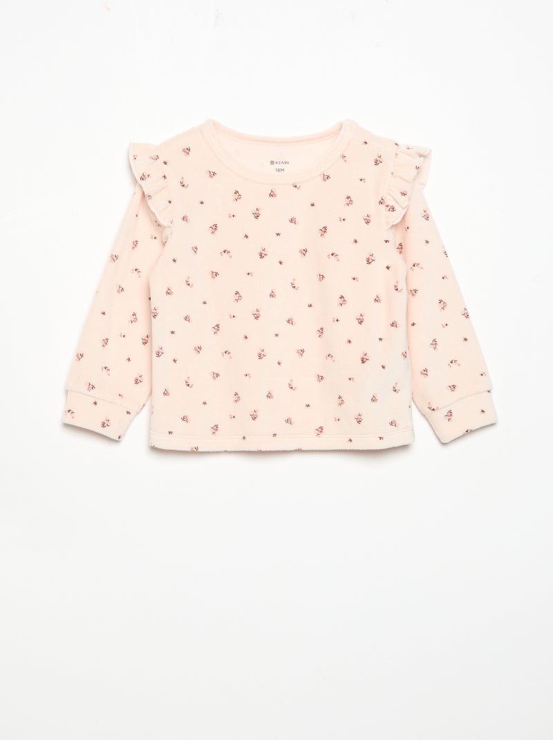 Pigiama 2 pezzi in velluto - Felpa con volant sulle spalle + pantaloni Rosa - Kiabi