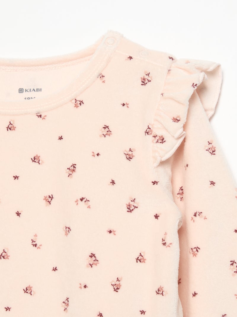 Pigiama 2 pezzi in velluto - Felpa con volant sulle spalle + pantaloni Rosa - Kiabi