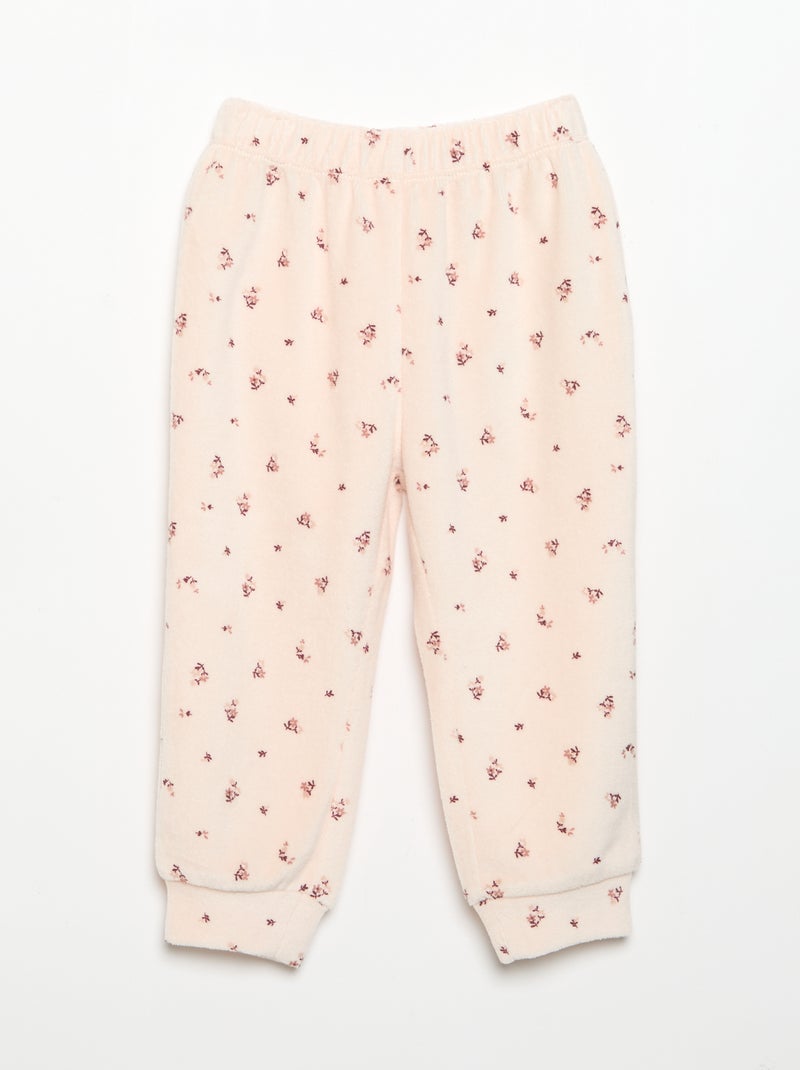 Pigiama 2 pezzi in velluto - Felpa con volant sulle spalle + pantaloni Rosa - Kiabi
