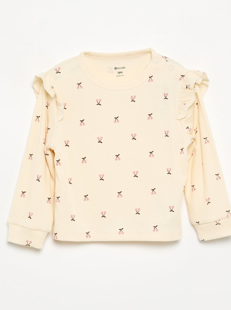 Pigiama 2 pezzi stampato in costina Beige - Kiabi