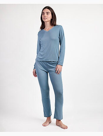 Pigiama a coste morbide con scollo a V e maniche lunghe da donna ADMAS