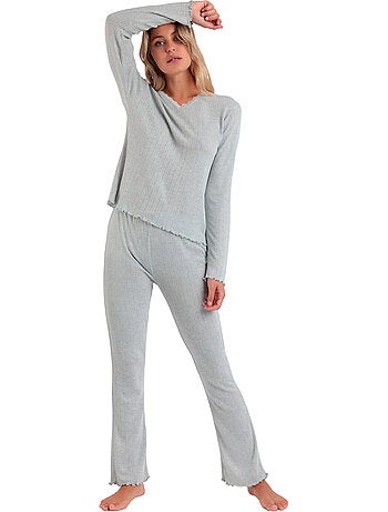 Pigiama a coste morbide con scollo a V e maniche lunghe da donna ADMAS