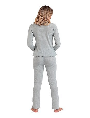 Pigiama a coste morbide con scollo a V e maniche lunghe da donna ADMAS