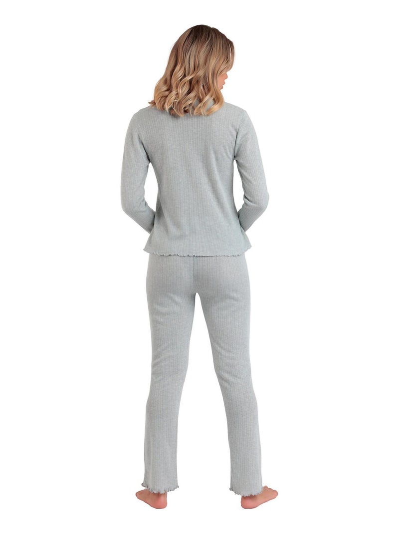 Pigiama a coste morbide con scollo a V e maniche lunghe da donna ADMAS Grigio - Kiabi