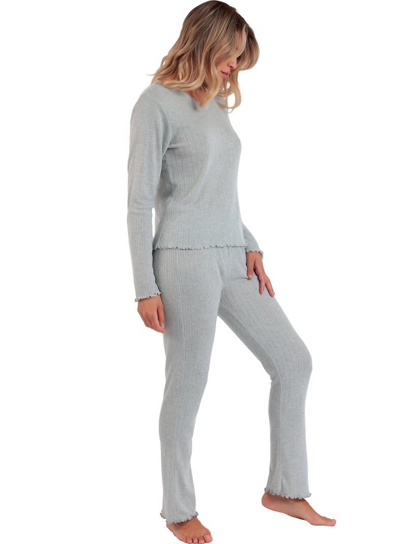 Pigiama a coste morbide con scollo a V e maniche lunghe da donna ADMAS Grigio - Kiabi