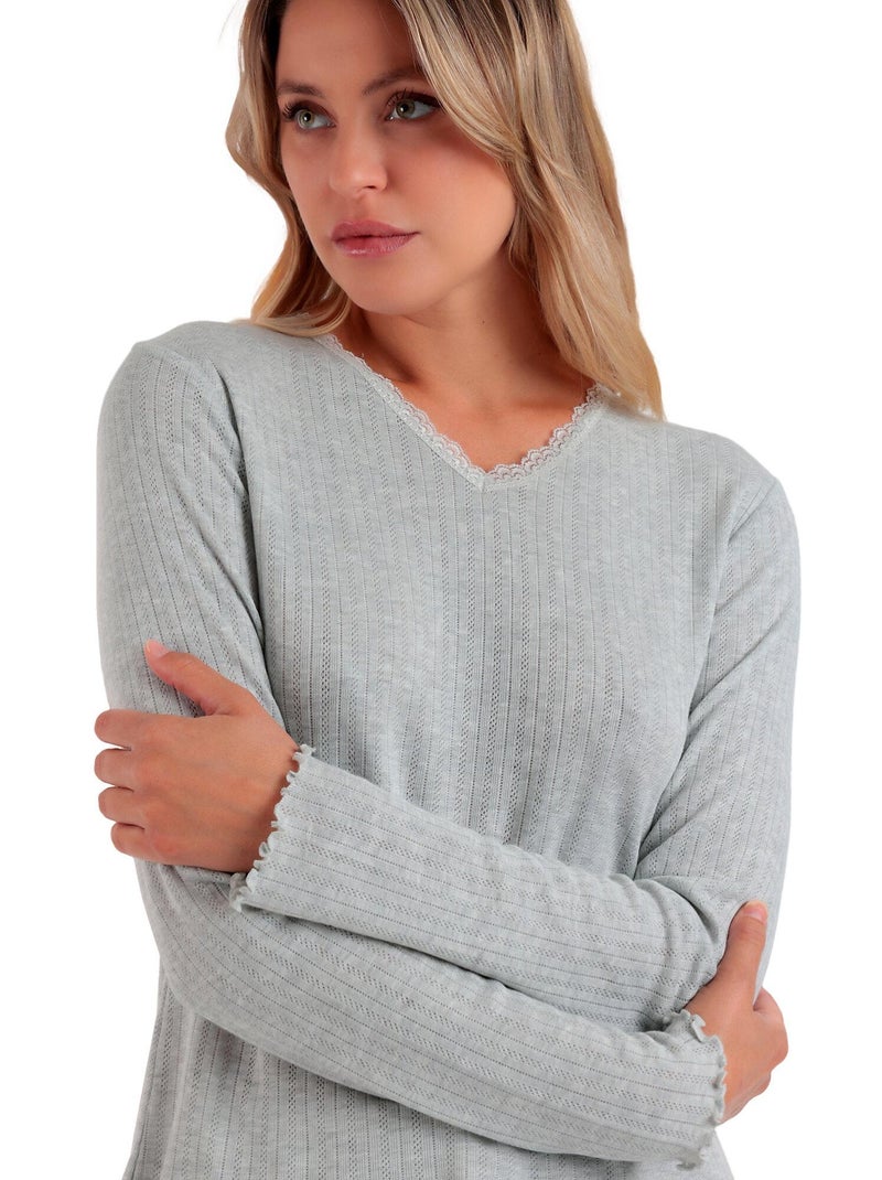 Pigiama a coste morbide con scollo a V e maniche lunghe da donna ADMAS Grigio - Kiabi