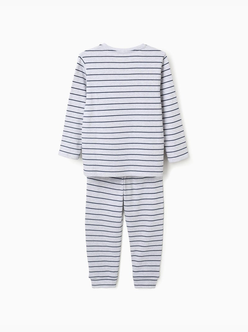 Pigiama a costine a maniche lunghe con righe Grigio - Kiabi