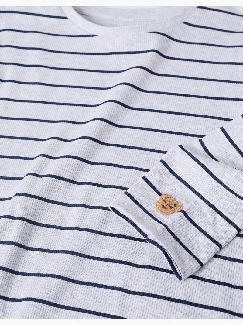 Pigiama a costine a maniche lunghe con righe Grigio - Kiabi