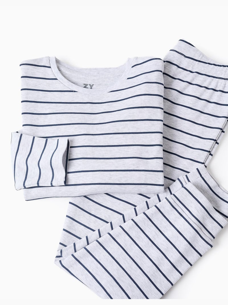 Pigiama a costine a maniche lunghe con righe Grigio - Kiabi