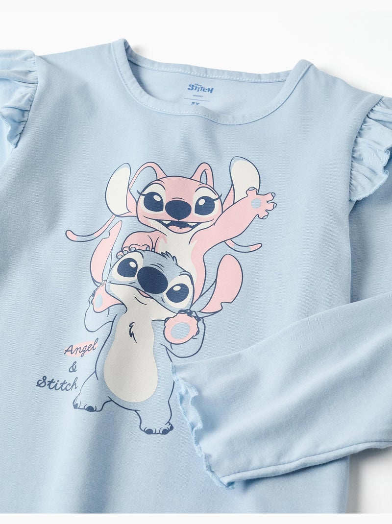 Pigiama a manica lunga con stampa Stitch & Angel Blu chiaro - Kiabi