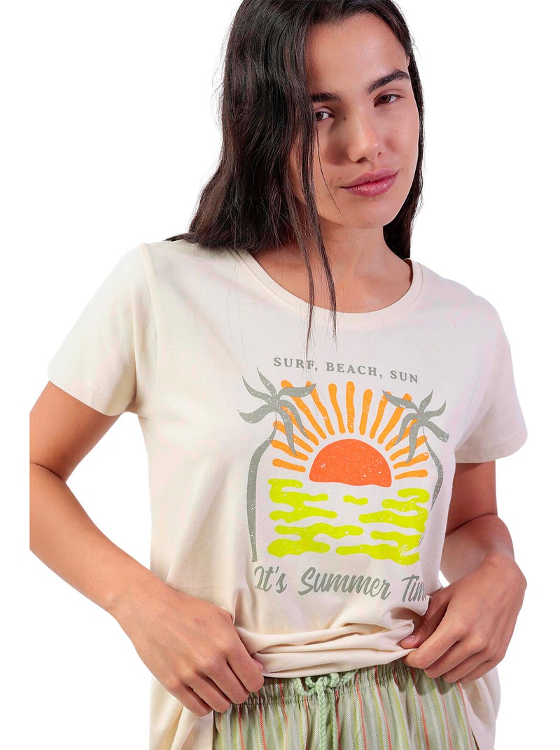 Pigiama a maniche corte ADMAS da donna It's Summer Time Ecru - Kiabi