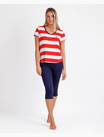 Pigiama a maniche corte blu navy rosso da donna ADMAS