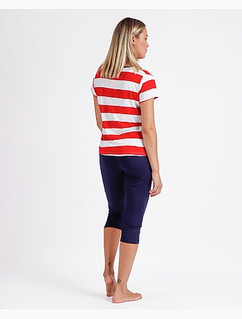 Pigiama a maniche corte blu navy rosso da donna ADMAS