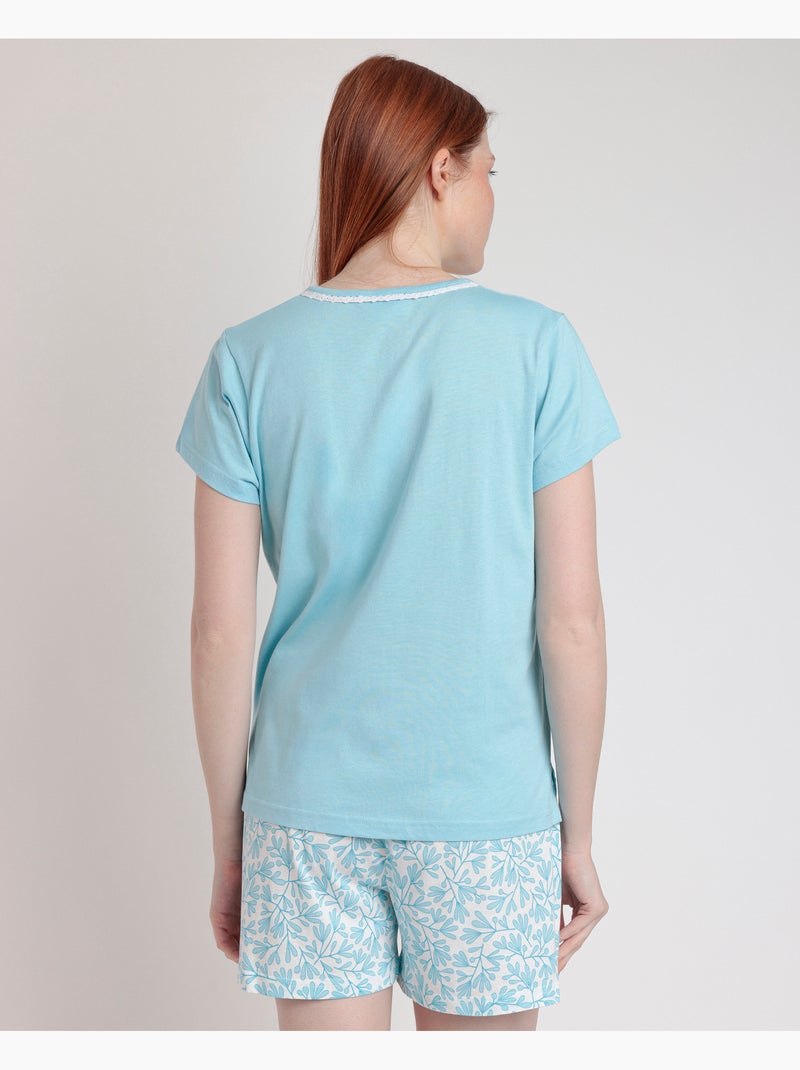 Pigiama a maniche corte da donna ADMAS CLASSIC con foglie primaverili Blu - Kiabi