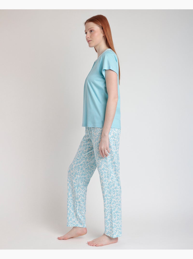 Pigiama a maniche corte da donna ADMAS CLASSIC con foglie primaverili Blu - Kiabi