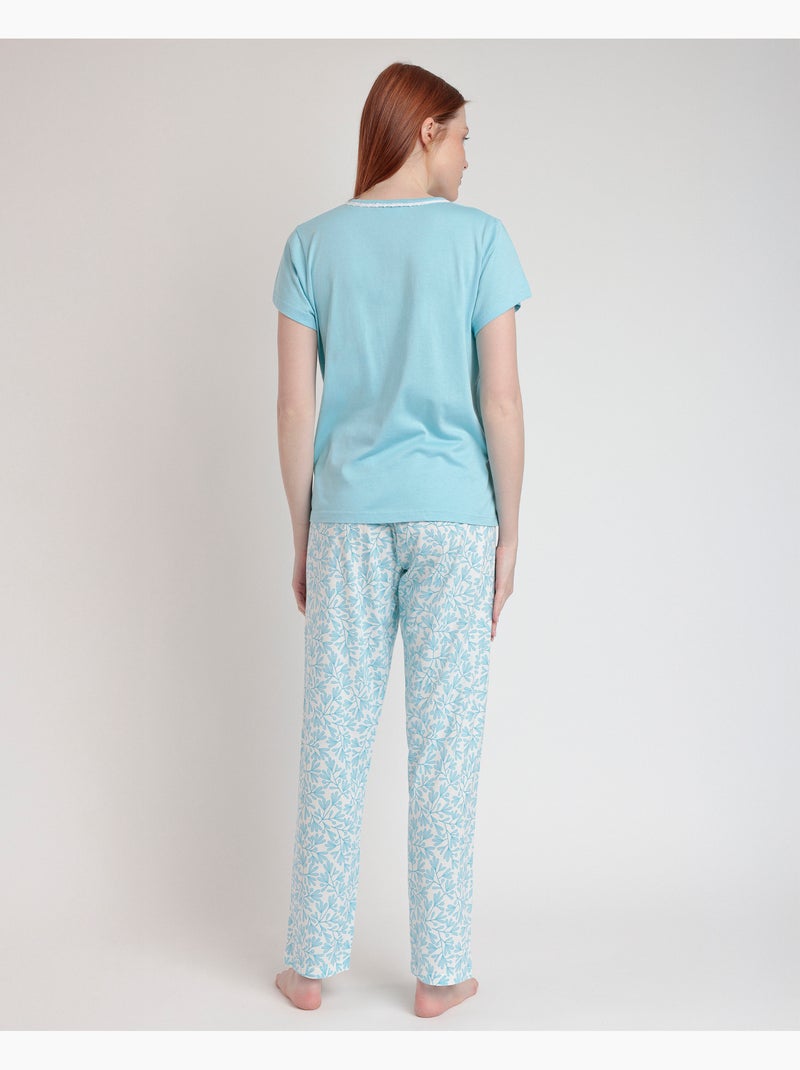 Pigiama a maniche corte da donna ADMAS CLASSIC con foglie primaverili Blu - Kiabi
