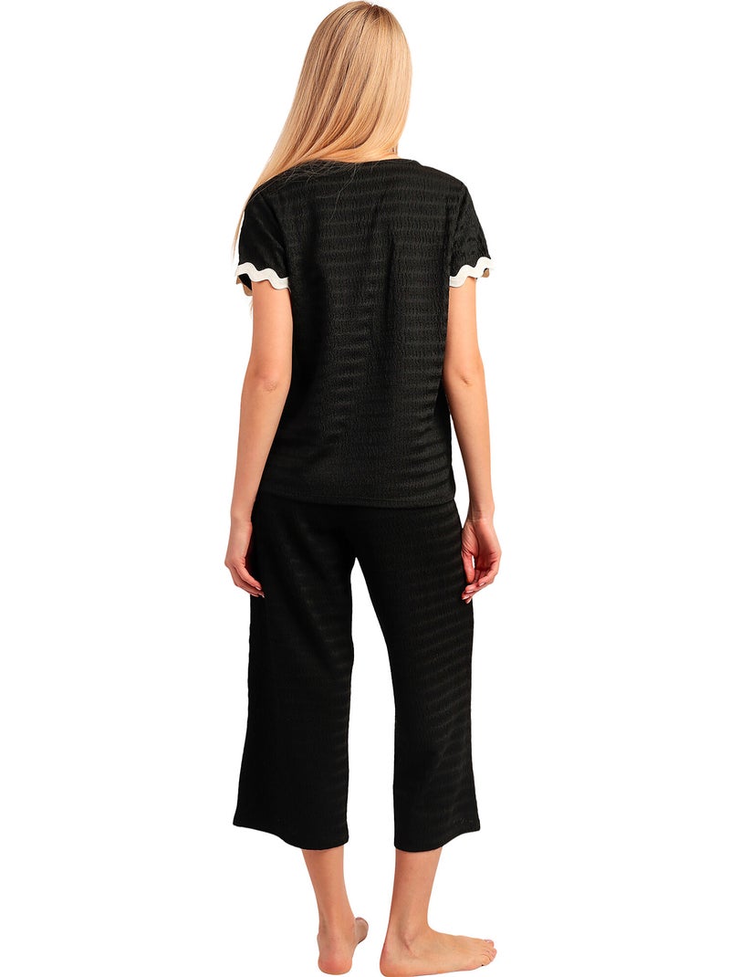 Pigiama a maniche corte da donna ADMAS LUXURY Luxe Waves Nero - Kiabi