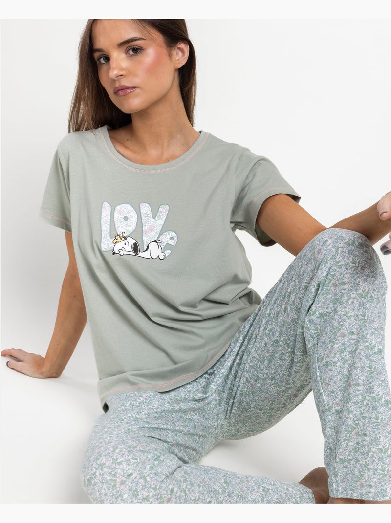 Pigiama a maniche corte da donna PEANUTS Love Verde foresta - Kiabi