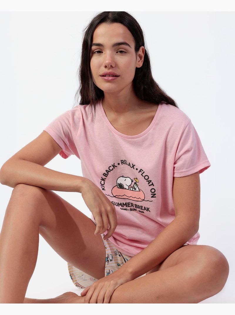 Pigiama a maniche corte da donna PEANUTS Summer Break Rosa - Kiabi