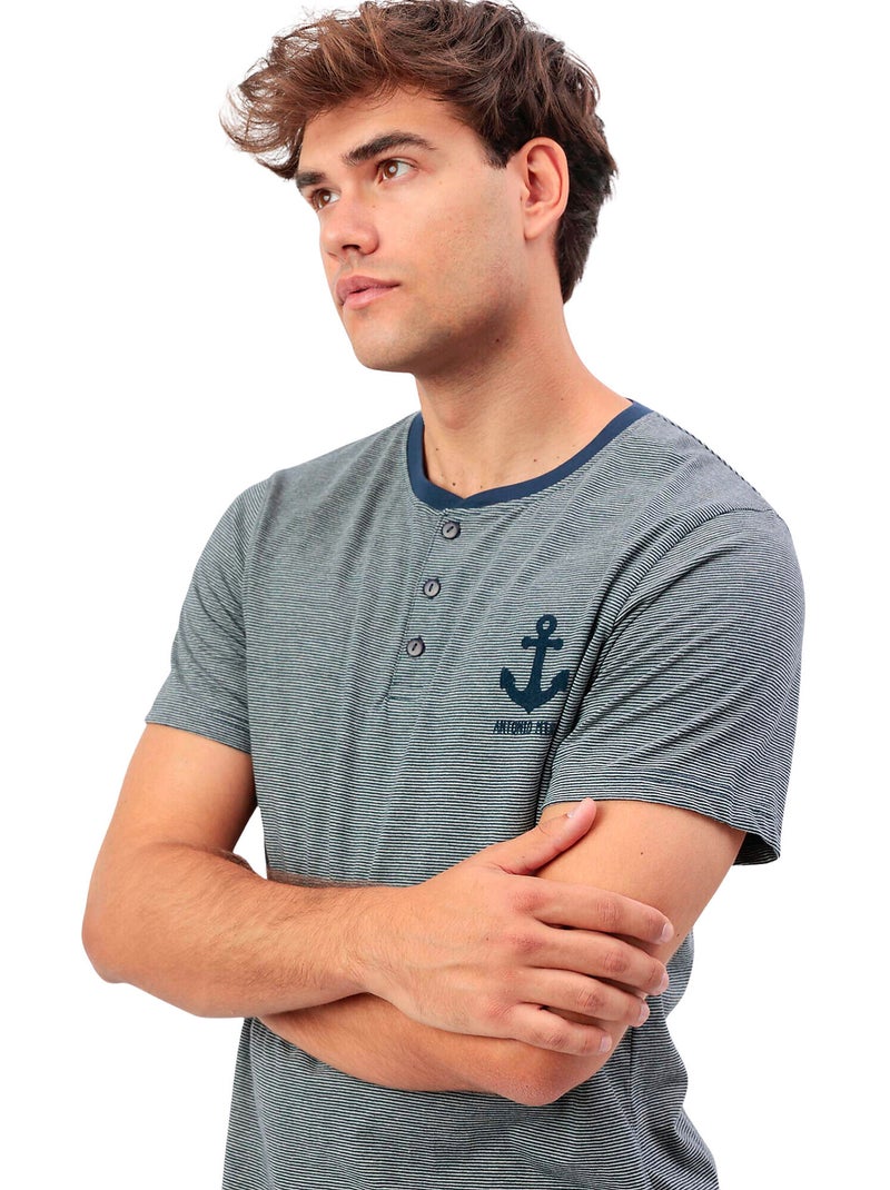 Pigiama a maniche corte da uomo ANTONIO MIRO con motivo Anchor Blu marino - Kiabi