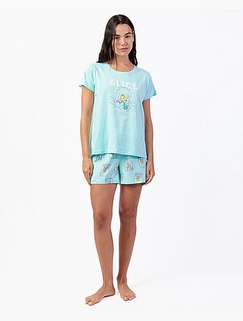 Pigiama a maniche corte Disney Alice blu da donna
