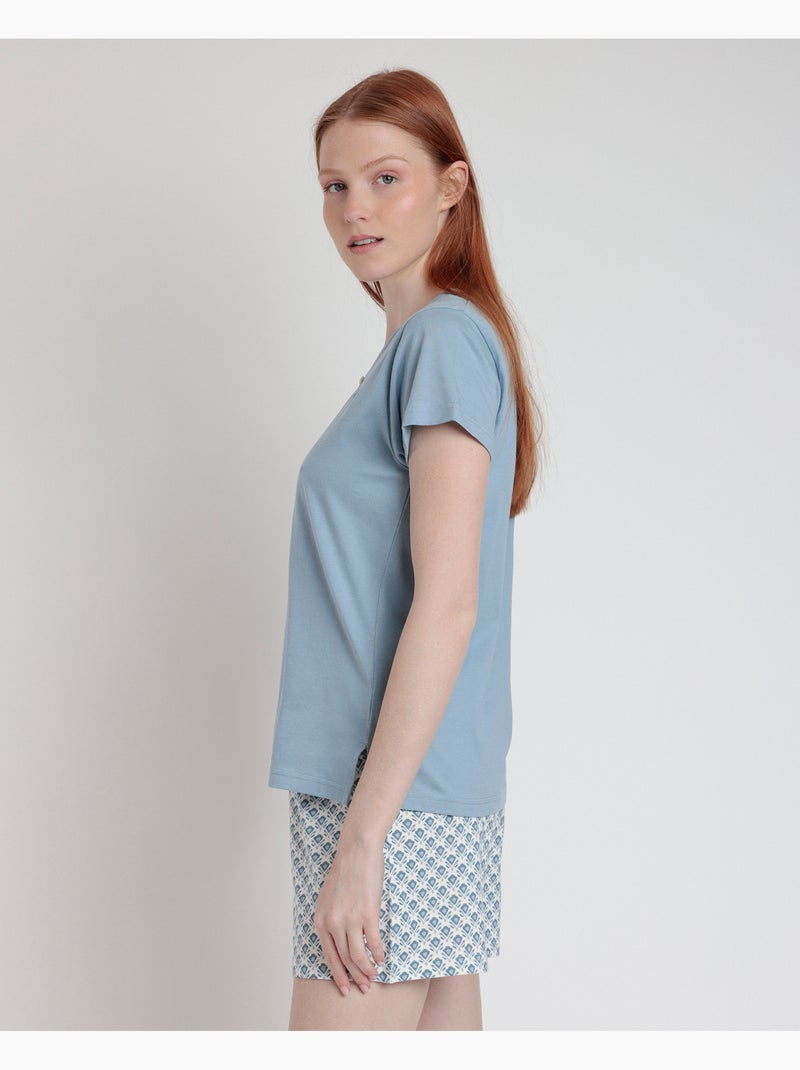 Pigiama a maniche corte in stile greco da donna STAY AT HOME Blu - Kiabi