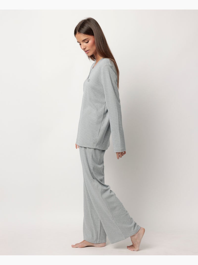 Pigiama a maniche lunghe a coste supersoft da donna ADMAS HOME Blu - Kiabi