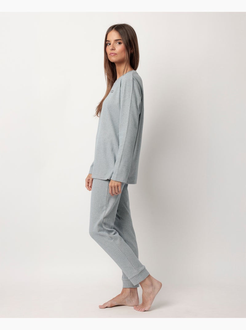Pigiama a maniche lunghe a coste supersoft da donna ADMAS HOME Blu - Kiabi