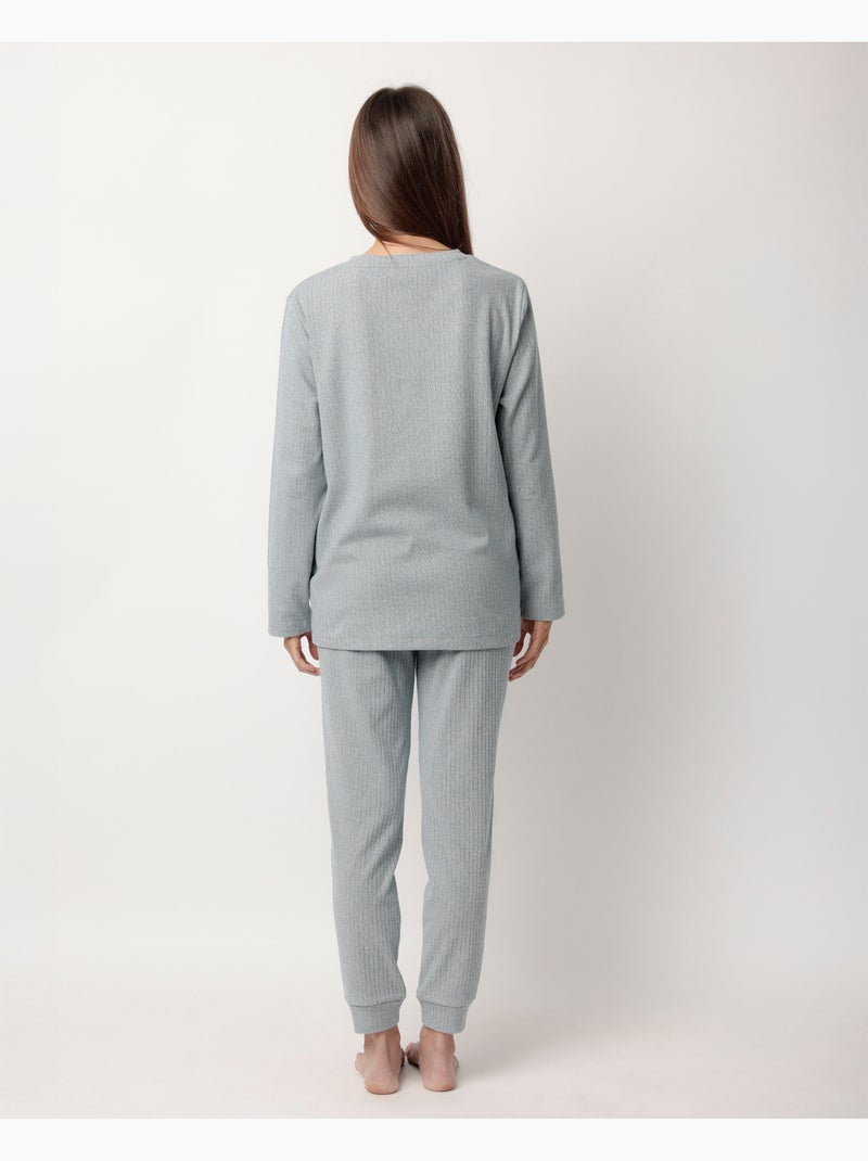 Pigiama a maniche lunghe a coste supersoft da donna ADMAS HOME Blu - Kiabi
