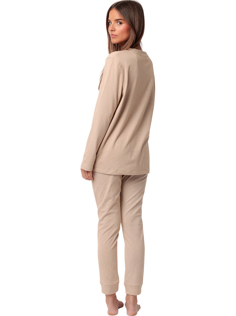 Pigiama a maniche lunghe a coste supersoft da donna ADMAS HOME Marrone - Kiabi