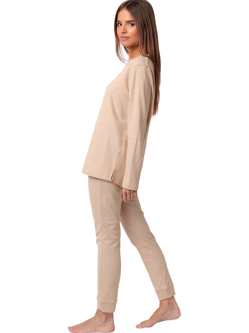 Pigiama a maniche lunghe a coste supersoft da donna ADMAS HOME Marrone - Kiabi