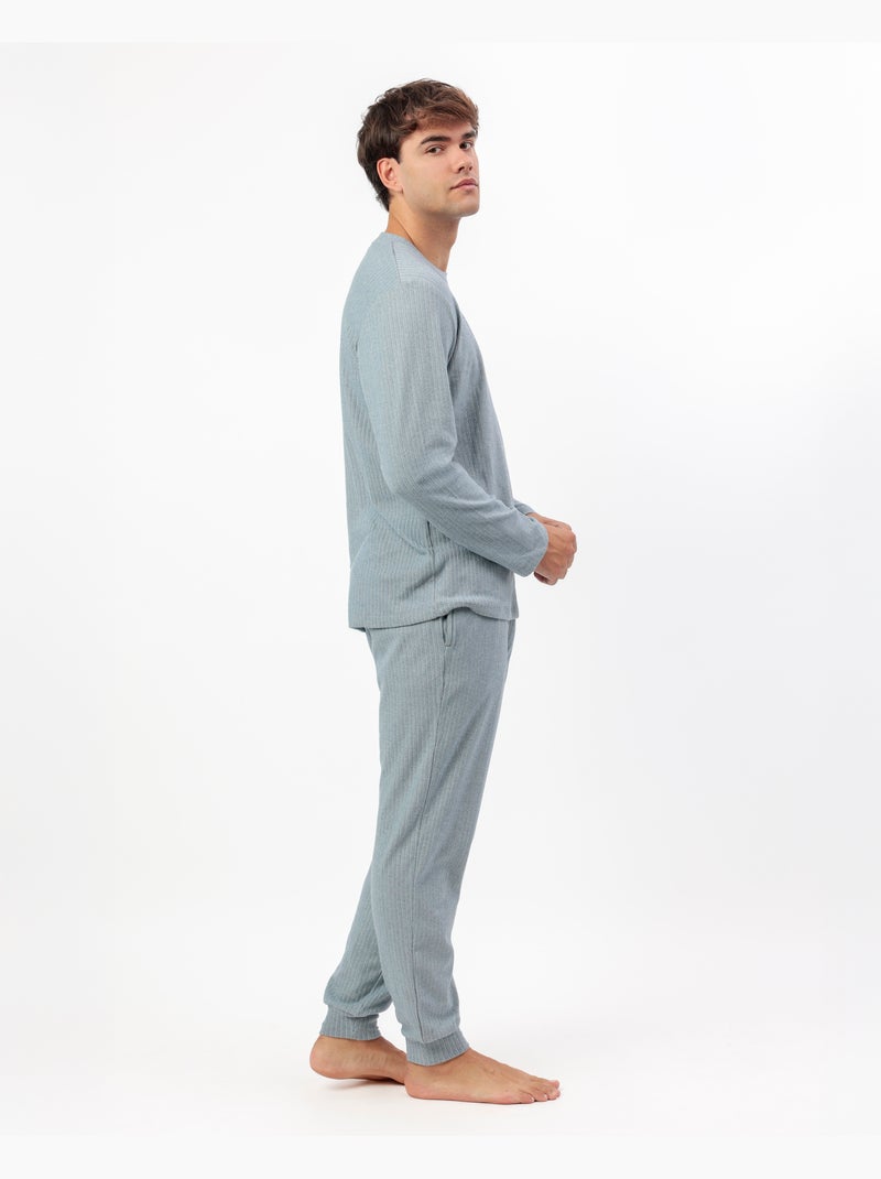 Pigiama a maniche lunghe a coste supersoft da uomo ADMAS HOME Blu - Kiabi