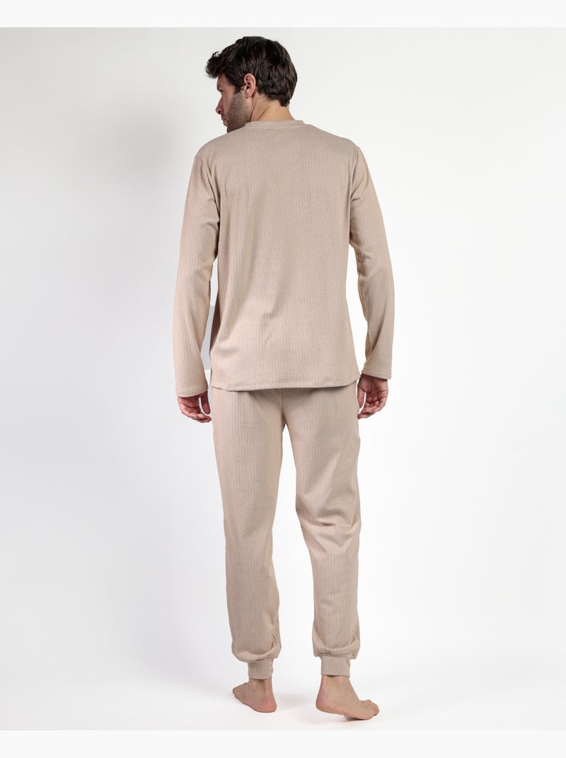 Pigiama a maniche lunghe a coste supersoft da uomo ADMAS HOME Cammello - Kiabi