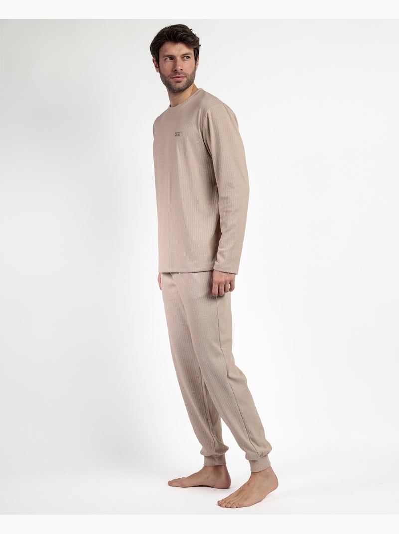 Pigiama a maniche lunghe a coste supersoft da uomo ADMAS HOME Cammello - Kiabi