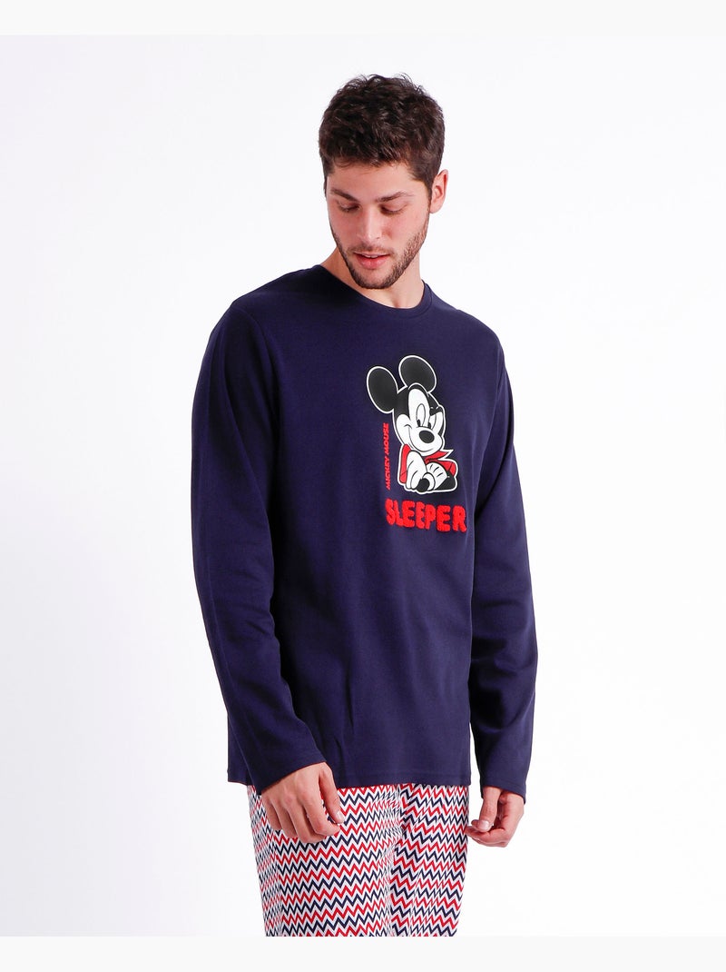 Pigiama a maniche lunghe a zigzag di Topolino da uomo DISNEY Blu marino - Kiabi