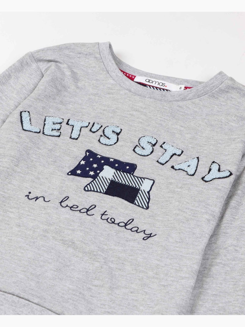 Pigiama a maniche lunghe ADMAS Let's Stay per ragazza Grigio melangiato - Kiabi