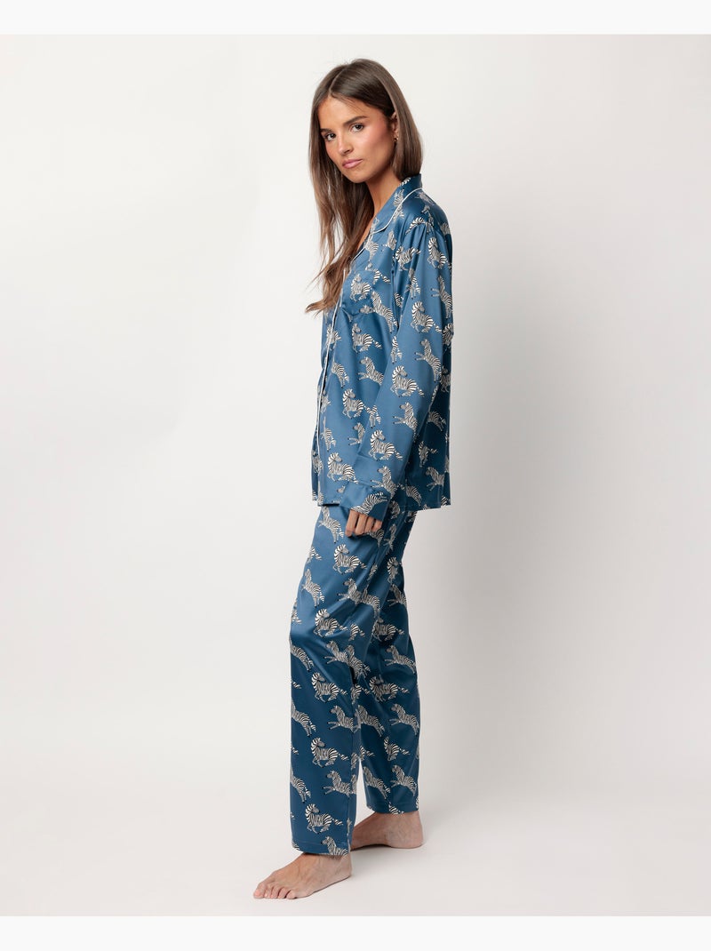 Pigiama a maniche lunghe aperto in raso zebrato oro da donna ADMAS LUXURY Blu - Kiabi