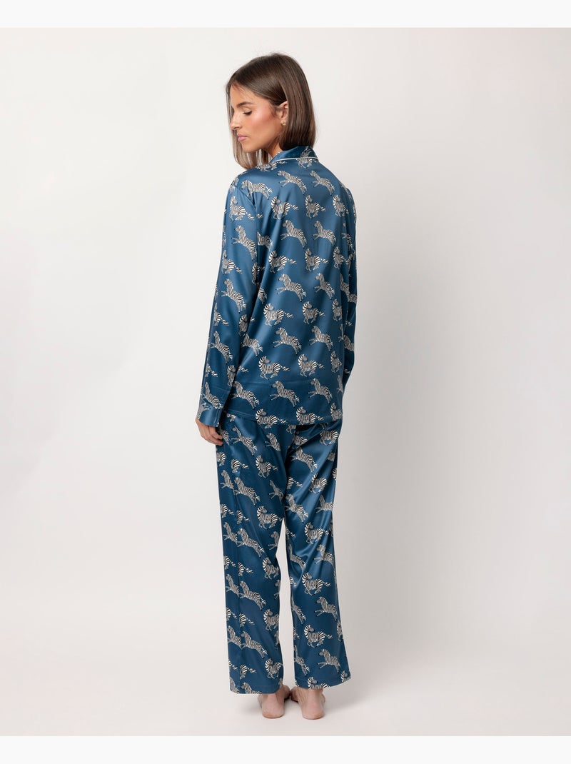 Pigiama a maniche lunghe aperto in raso zebrato oro da donna ADMAS LUXURY Blu - Kiabi