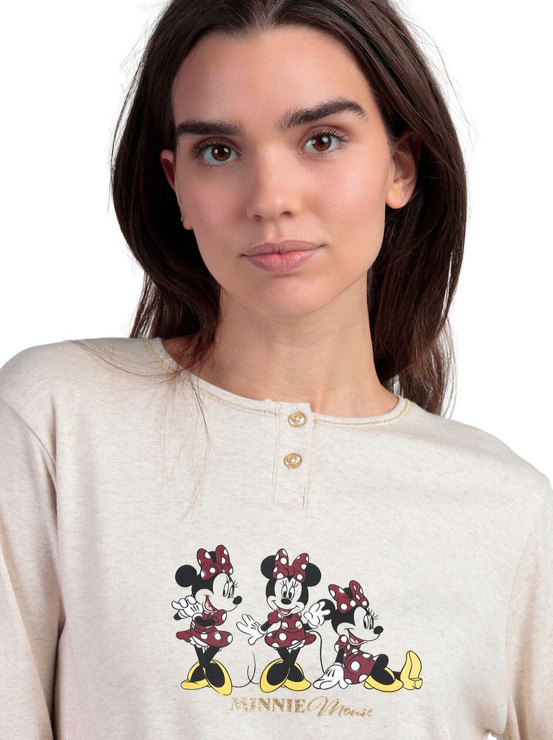 Pigiama a maniche lunghe con bottoni da donna DISNEY Minnie Mouse Ecru - Kiabi