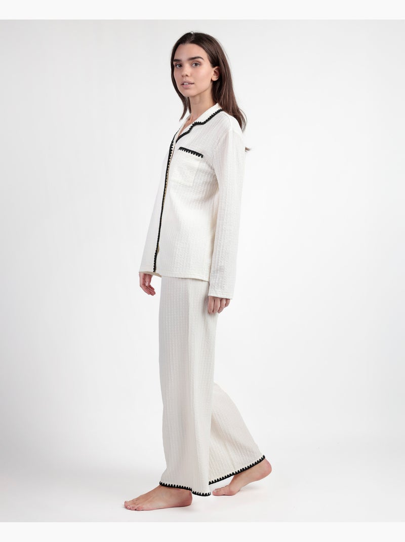 Pigiama a maniche lunghe con cuciture aperte da donna ADMAS LUXURY Ecru - Kiabi