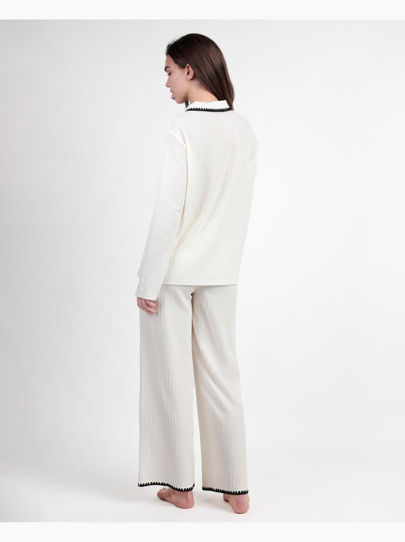 Pigiama a maniche lunghe con cuciture aperte da donna ADMAS LUXURY Ecru - Kiabi