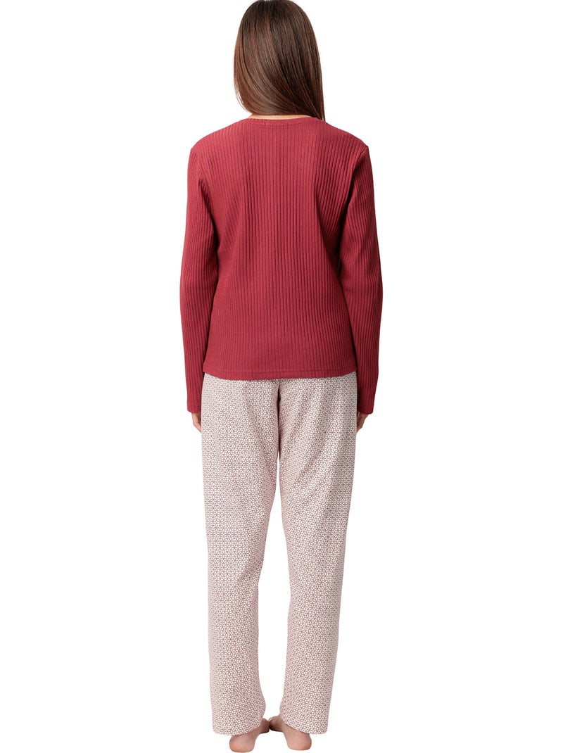 Pigiama a maniche lunghe con fiori geometrici da donna STAY AT HOME Bordeaux - Kiabi